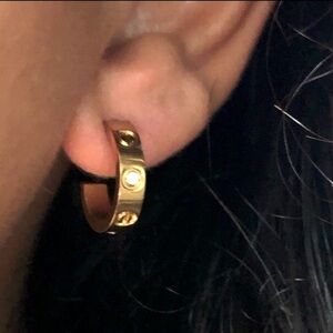Gold Screw Motif Small Hoops